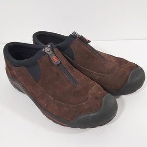 Brown Suede Zip Front Slip On All Weather Loafers
